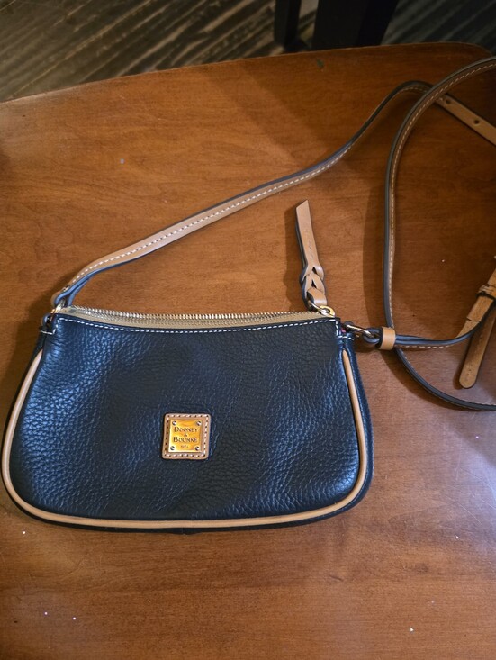 Dooney & Bourke Handbags - Dooney & Bourke Black Pebbled Leather Crossbody Bag with Tan Trim